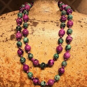 Mine Finds by Jay King Necklace 36 Inch Sterling, Plum & Green Epidote Beads DTR